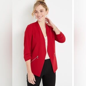 Maurices Red Ruched Sleeve Open-Front Blazer, XL